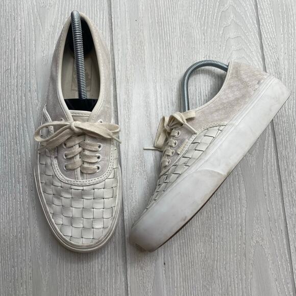 Vans Tan Checkered Leather & Suede Low Top Sneakers Size Men's 9 Women's 10.5 - Picture 1 of 10